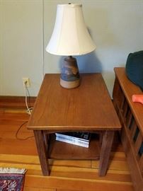 Mission Style Side Tables by Pottery Barn - Two Stoneware Pottery Lamps