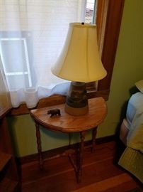 Table and Handcrafted Stone Pottery Lamp