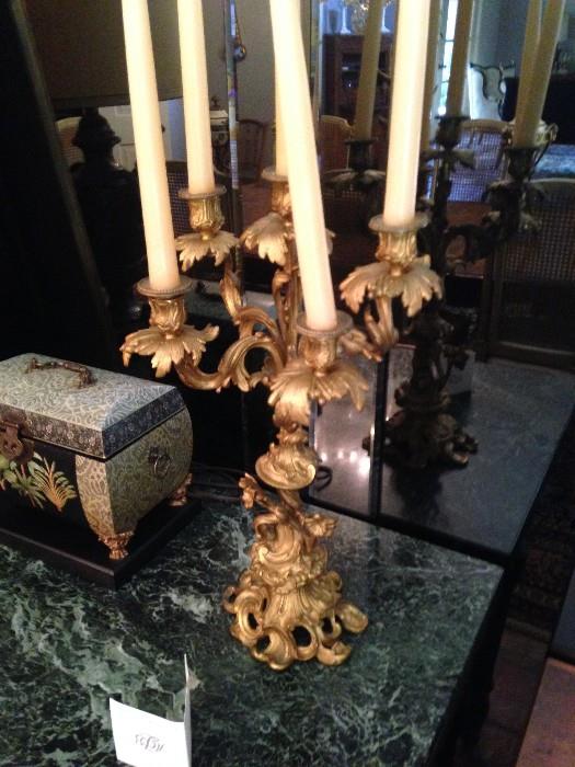 Gilt bronze candelabra pair