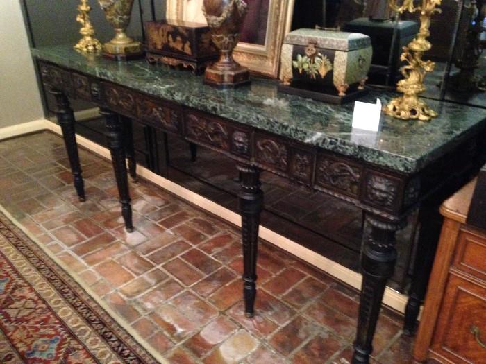 Fabulous carved marble top console table