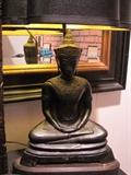 A pair of cast bronze Buddha lamps (Siam).