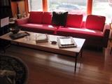 Mid Century Modern Sofa. Marble topped MCM Coffee Table and End Tables.