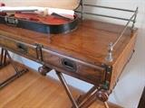 Campaign desk with brass rail.