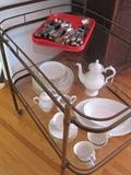 Brass and glass tea cart.
