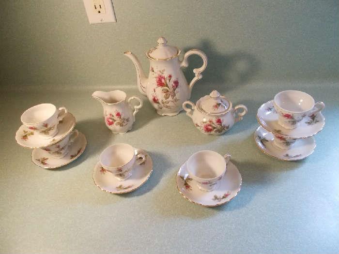ROSE Tea Set - Covered Teapot; Creamer; Covered Sugar; 6 sets of Demitasse Cups/Saucers - Sold as a set!!!!!! 