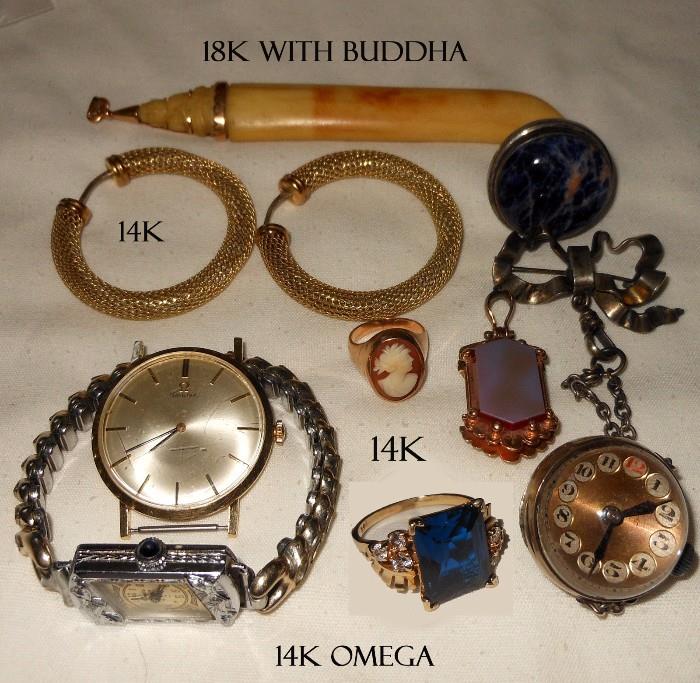 All 18K and 14K and Sterling Pcs & 14K Omega Men's Watch