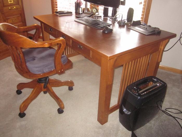 Mission style desk, office chair 
