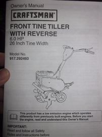 Craftsman Tiller, Front Tine Tiller W/ Reverse, has yard aerator attachments 