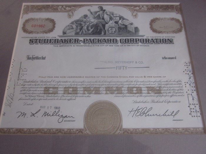 Stock Certificate, Studebaker - Packard