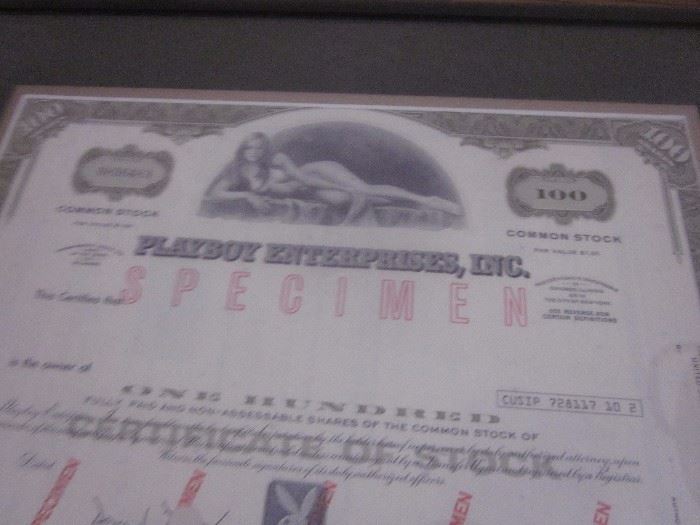 Playboy Enterprises Stock Certificate, Specimen
