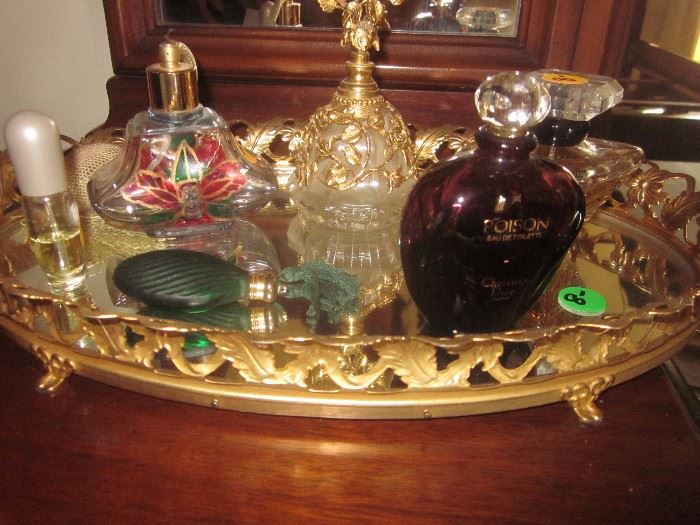 Vanity tray,  perfume & bottles