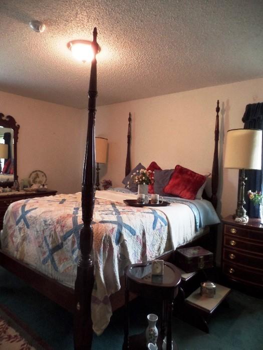 Stately Thomasville four-poster bed sold with mattress and box springs 