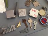 Skeleton keys, vintage tape measures, key chains