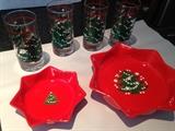 Waechterback German star serving dish and 8 bowls. Holiday drinking glasses, set of 4