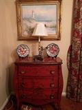 3-Drawer hand painted wooden chest, a knock off of a very expensive Patina piece.