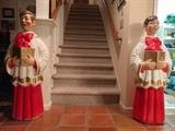 PAIR Vintage 49" Poloron Blow Mold Choir Boys, from J.C. Penney, with original box, shipped to Forest Park, GA,10-15-1970!                                                                      Perfect gift for the Catholic Priest on your Christmas Naughty/Nice List.                                                                           