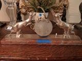 Scarce French Art Deco Deer Lamp, w/Marble Base and Original Globe.