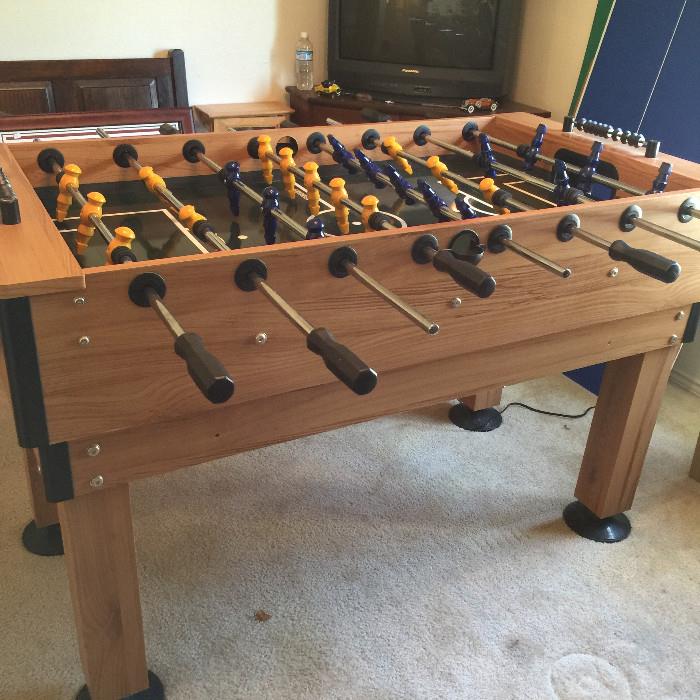 Side view of Foosball table
