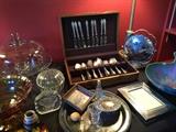 Vintage cutlery, glass ware, silver plate, pottery