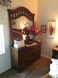 Dressing table with mirror, jewelry boxes, floral