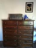 Two chest of drawers, set of books