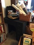 Sewing machine table only , vintage typewriter, posters