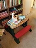 Child's picnic table, books