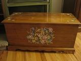 Vintage painted maple blanket chest with cedar interior lining.