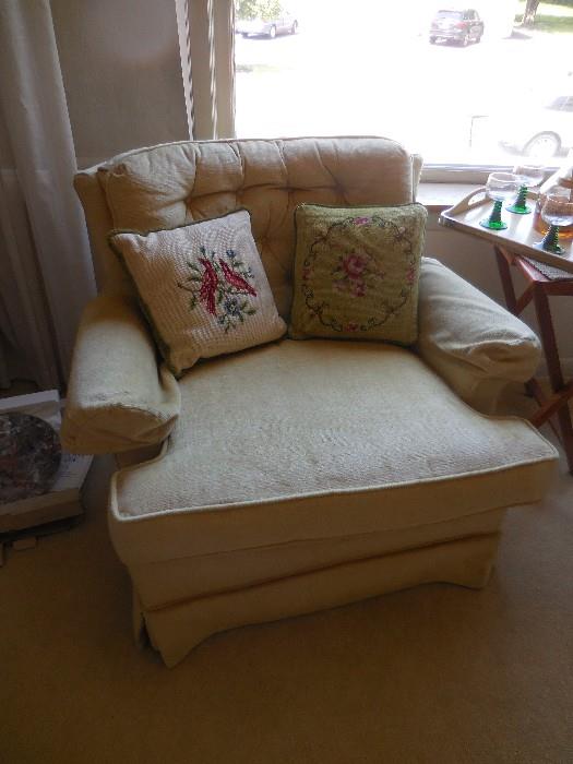 Vintage Pale Yellow Arm Chair Tufted Back
