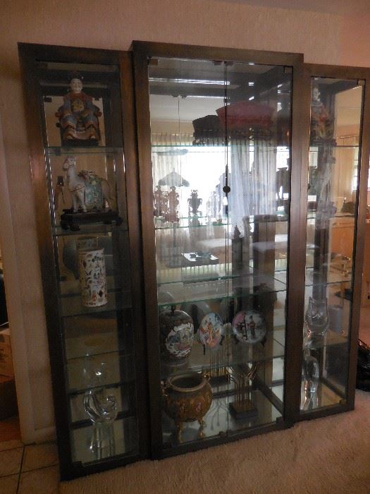 5 Tier Glass Lighted Curio Cabinet with Glass Shelves, Mirror Back
