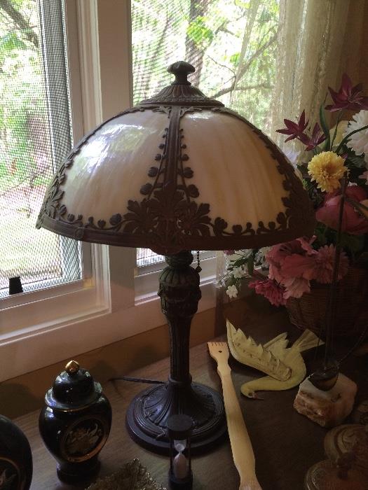Antique slag glass lamp