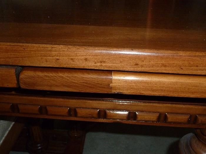 Completely refinished late 1800's early 1900's Buffet made of 5 different woods. Table with slide out leaf's on each end.