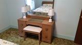 Vintage -5-pc. Bedroom Set - (Full size Bed, Vanity with Mirror and Bench Seat, and 4-Drawer Dresser.)