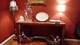 Serving table, Lenox china, floor lamp
