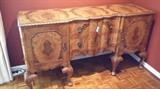 Beautiful antique French sideboard with burled wood & carved trim