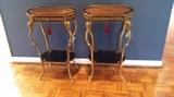 Antique French cocktail tables with brass inlay