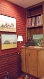 Paintings by Texas artist Bill Zaner, antique clock