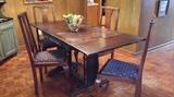 Trestle table with 4 chairs - leaves slide under the top
