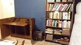 Desk (folds together and closes completely), bookcase, cookbooks