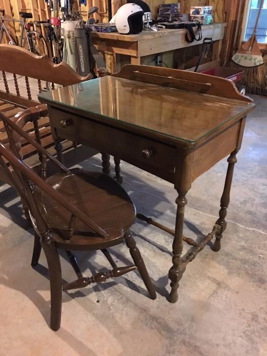Small OLD Writing Desk & Chair - Glass Top