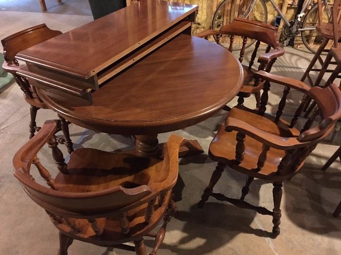 Ethan Allen Colonial Tavern Table, Leaves + 4 Pub Chairs