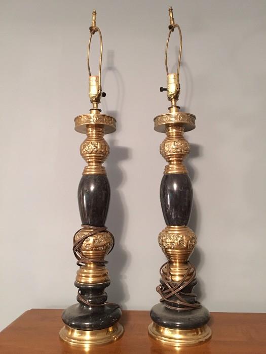 SOLID Mid Century Brass & Marble Lamps