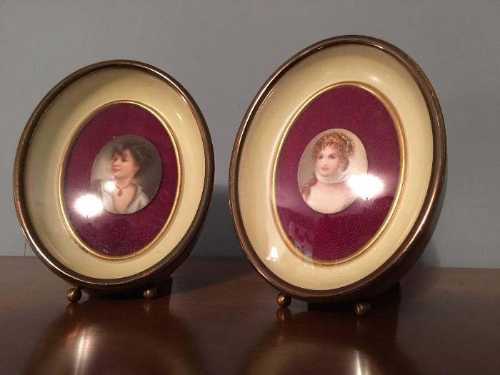 Pair of Victorian Framed Porcelain Portraits 