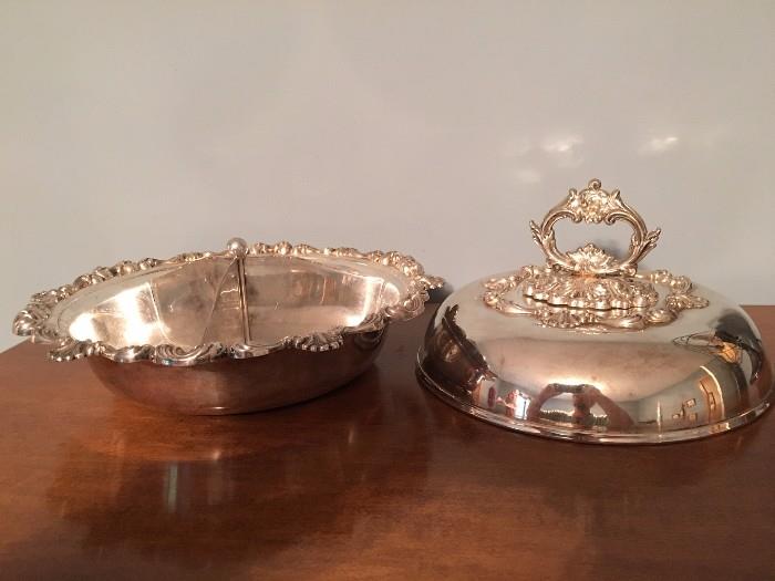 Exquisite W&S Blackinton Covered Casserole Dish (Extremely Heavy Silverplate) w/ Divider & Removable Handle
