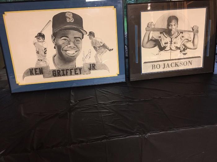 Autographed Ken Griffey, Jr. Baseball Hall of Fame - Framed Under Glass & Matted...Also Bo Jackson Framed Under Glass, Limited Edition.  
