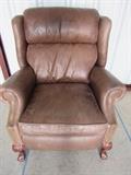 Wonderful leather with wood feet recliner.