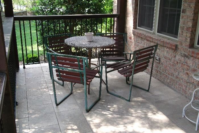 Metal and redwood patio set.