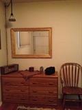 70s oak 6 drawer dresser and Hollywood regency mirror