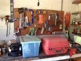 tools, sander, levels, cords, saw, work bench