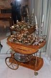 Serving Cart, Tea Service & Candelsticks